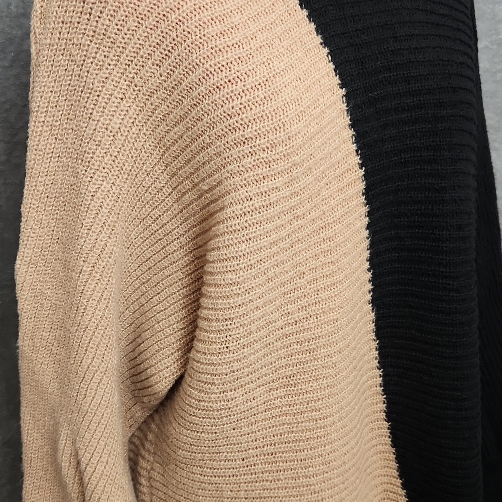 *Mud Pie Colorblock Chunky Knit Sweater Tunic Black Beige Balloon Sleeve Small - Picture 6 of 10
